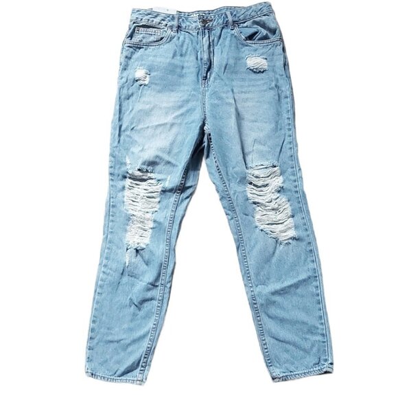 𝅺nwt HIGH WAISTED DISTRESSED MOM LIGHTWASH DENIM - Picture 2 of 6